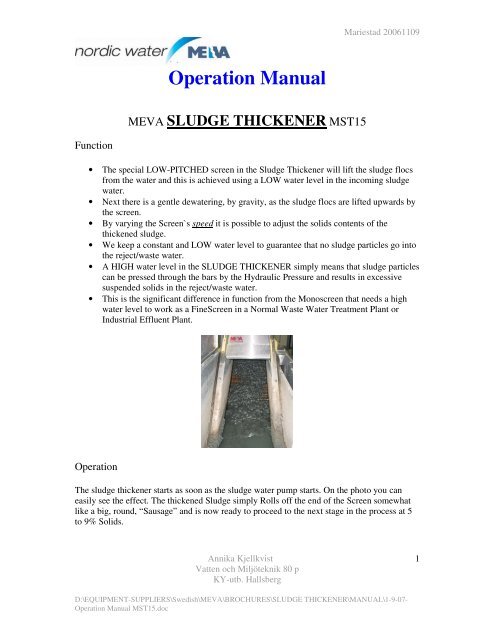 SLUDGE THICKENER - Operation Manual - Stone Food Machinery