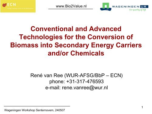 Conventional and Advanced Technologies for the ... - Biorefinery