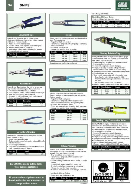 HOLDING & CUTTING Contents - Gibb Tools