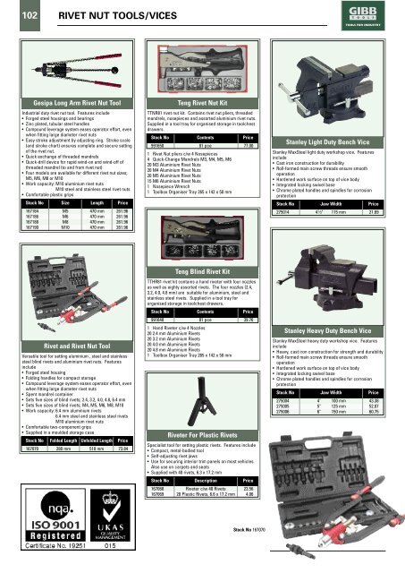 HOLDING & CUTTING Contents - Gibb Tools