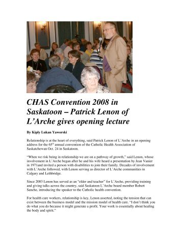 (CHAS) Convention 2008 held in Saskatoon Ã¢Â€Â“ Patrick Lenon of L ...