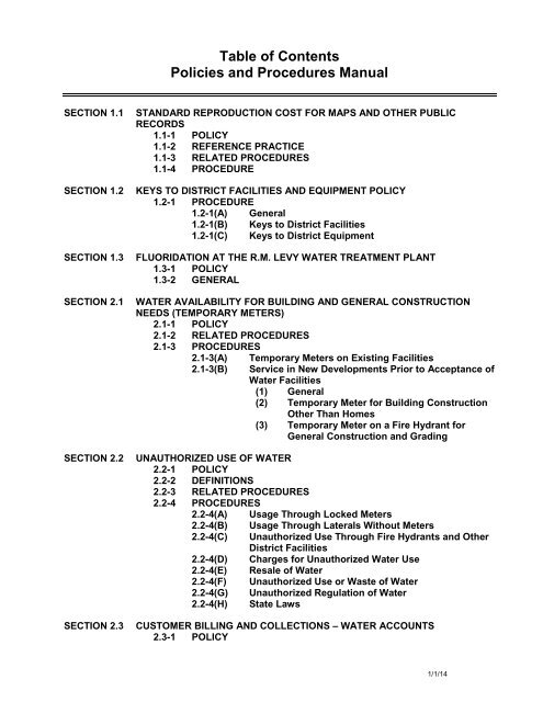 Table of Contents Policies and Procedures Manual - Helix Water ...