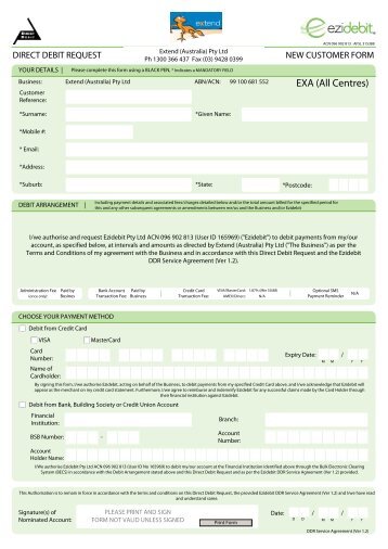 Ezidebit Direct Debit request form