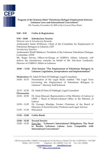 Program of the Seminar titled âPalestinian Refugee ... - CEP