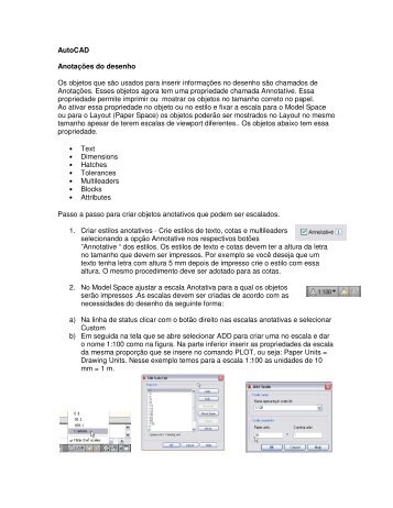 AutoCAD Anotações do desenho Os objetos que são usados para ...