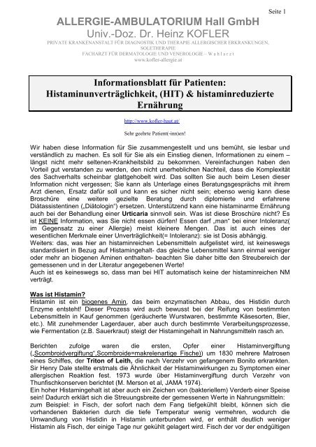 Therapeutische Diät mit niedrigem Histaminspiegel