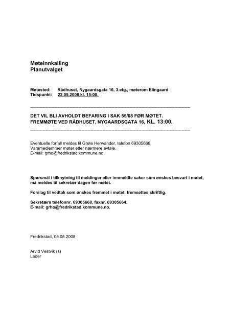 Møteinnkalling Planutvalget - Fredrikstad kommune