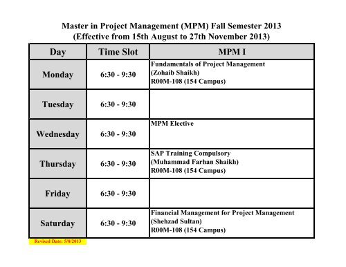 Download Master Programs Schedule For Fall 2013 - SZABIST