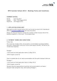 BTK Summer School 2013 - Booking Terms and Conditions