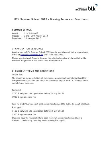 BTK Summer School 2013 - Booking Terms and Conditions