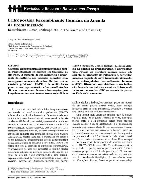 Eritropoetina Recombinante Humana na Anemia da Prematuridade