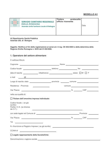 MODELLO A1 1. Operatore del settore alimentare - Comune di ...
