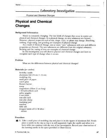 lab report physical and chemical changes lab report physical and chemical changes