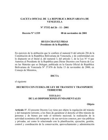 Gaceta Oficial NÂ° 37.332 del 26 de noviembre de 2001