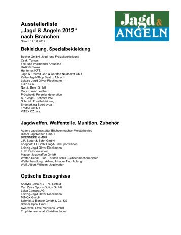 nach Branchen - Jagd und Angeln 2009