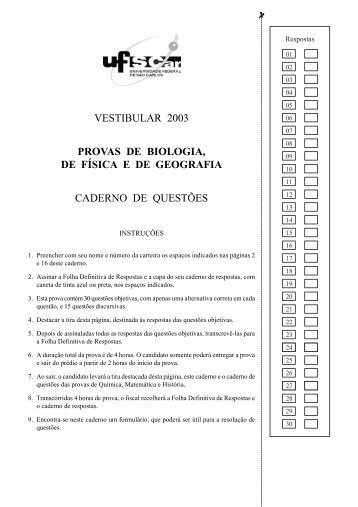 VESTIBULAR 2003 PROVAS DE BIOLOGIA, DE ... - Apoio Escola