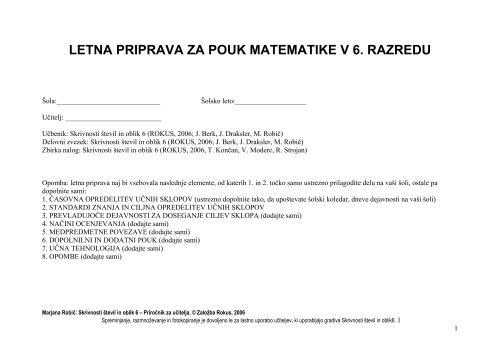 Matematika 6 - letna priprava - Praktik