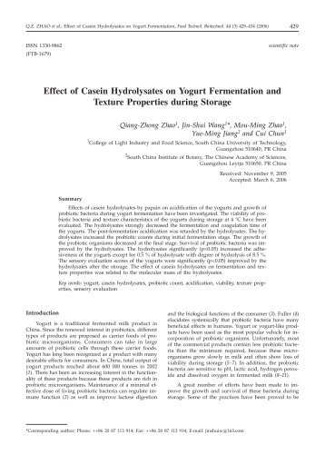 Effect of Casein Hydrolysates on Yogurt Fermentation and Texture ...