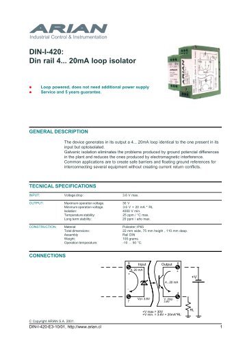 DIN-I-420: Din rail 4... 20mA loop isolator - Arian S. A.