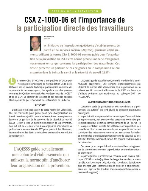 CSA Z-1000-06 et l'importance de la participation des ... - Asstsas