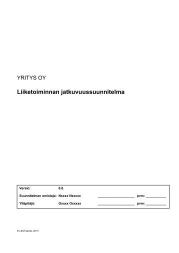 Liiketoiminnan jatkuvuussuunnitelma - Tapiola