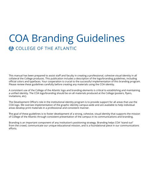 COA Branding Guidelines - College of the Atlantic