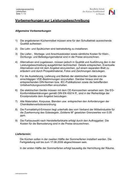 Vorbemerkungen zur Leistungsbeschreibung - Kreis Nordfriesland