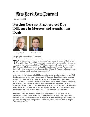 Foreign Corrupt Practices Act Due Diligence in Mergers - Herrick ...