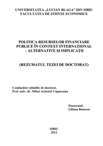 Rezumat - Doctorate ULBS - "Lucian Blaga" din Sibiu