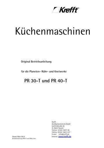 Original Betriebsanleitung für die Planeten - Krefft Küchenmaschinen