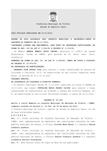 Atos Oficiais publicados em 27/11/2012 - Prefeitura de VitÃ³ria