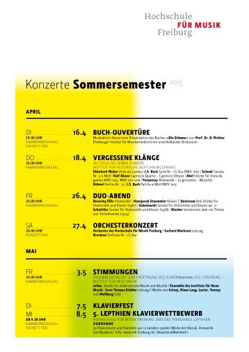 Konzerte Sommer 2013 (pdf) - Hochschule fÃ¼r Musik Freiburg