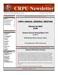 January 2013 Newsletter - Canadian Racing Pigeon Union