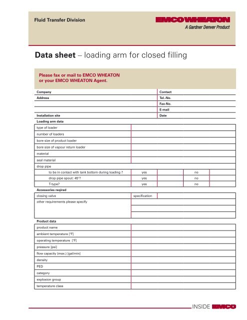 Data sheet â loading arm for closed filling - JH Menge & Co