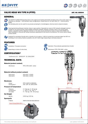 valve head w9 type n (ptfe) general features certification ... - Keofitt