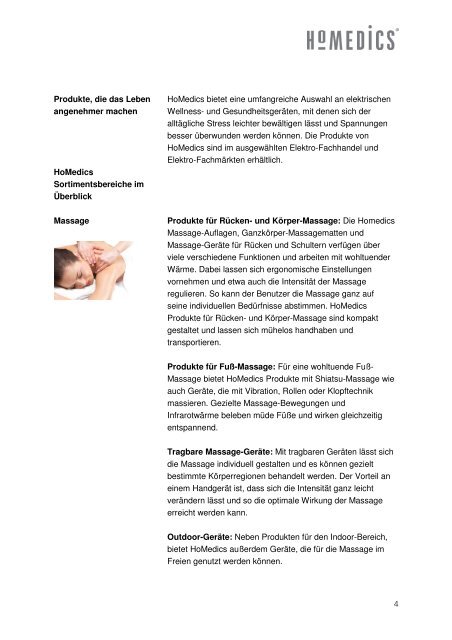 Basis-Presseinformation HoMedics - Schimek Electronics