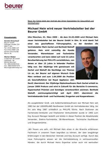 Michael Hein wird neuer Vertriebsleiter bei der Beurer Gmbh