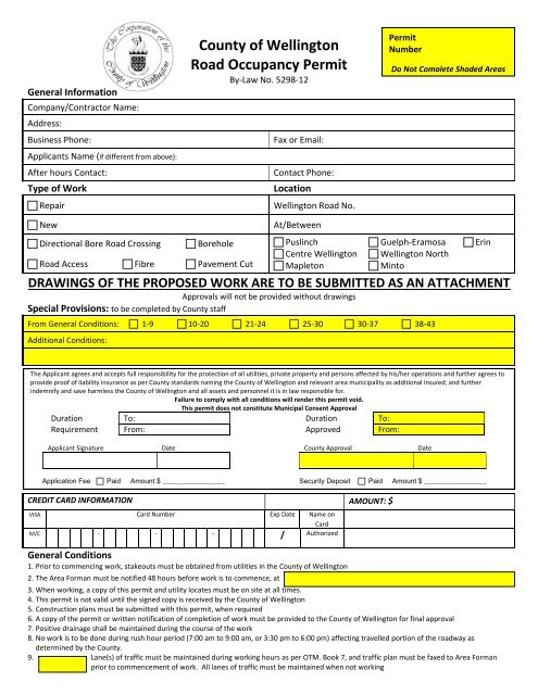 County of Wellington Road Occupancy Permit