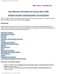 New Materials at the Memorial Library, March 2003