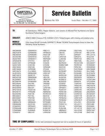 Service Bulletin #020 - Hartzell Engine Technologies