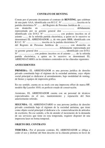 CONTRATO DE RENTING Conste por el presente documento el ...