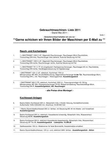 Gerne schicken wir Ihnen Bilder der Maschinen per E-Mail zu