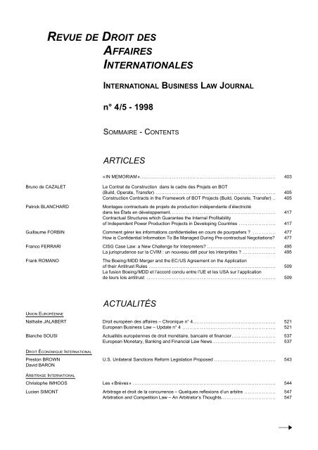revue de droit des affaires internationales  Droit du commerce