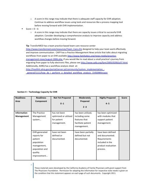 CAFP EHR Readiness Assessment Tool - Indiana Academy of ...