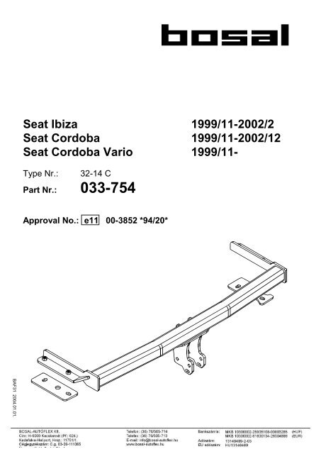 Seat Ibiza 1999/11-2002/2 Seat Cordoba 1999/11-2002/12 Seat ...