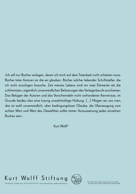 Es geht um das Buch - Kurt-Wolff-Stiftung