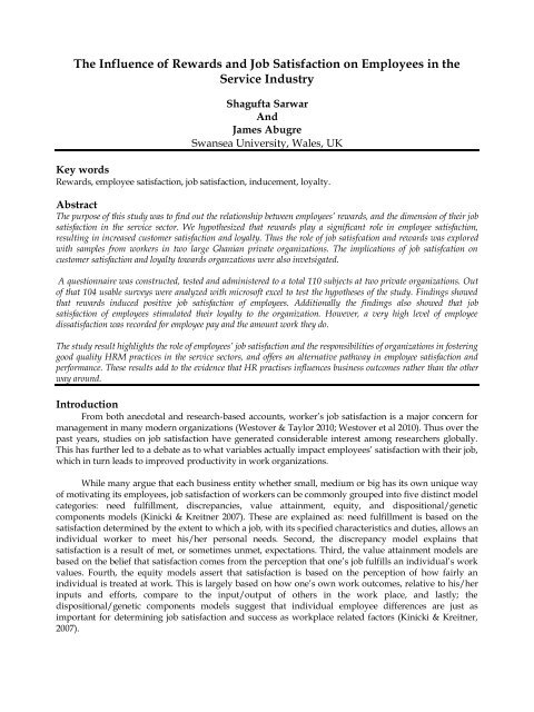 The Influence Of Rewards And Job Satisfaction On Employees In The ...