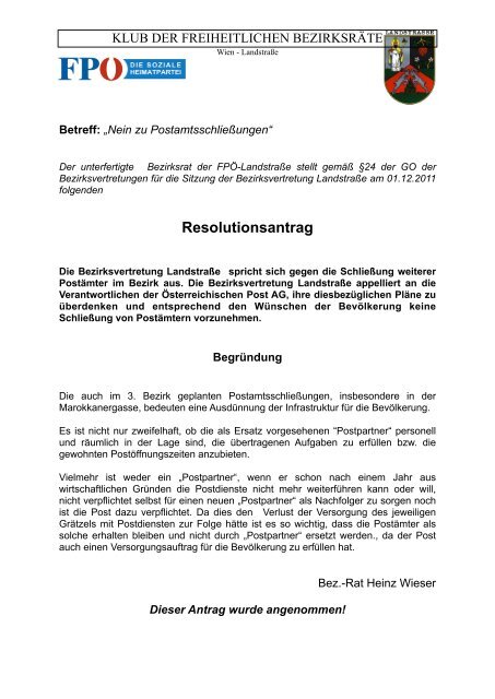 BV-Sitzung Dezember 2011 - Landstraßer FPÖ