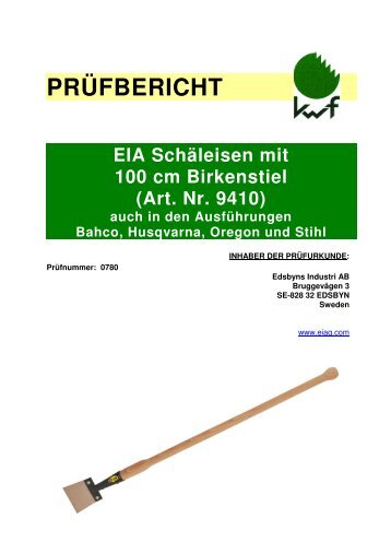 PRÜFBERICHT EIA Schäleisen mit 100 cm Birkenstiel (Art. Nr. 9410)