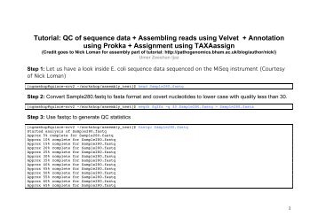 Tutorial: QC of sequence data + Assembling reads using Velvet + ...